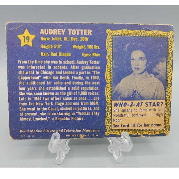 1953 Topps Who-Z-At Star #19 Audrey Totter Vintage Trading Card - Picture 2 of 7